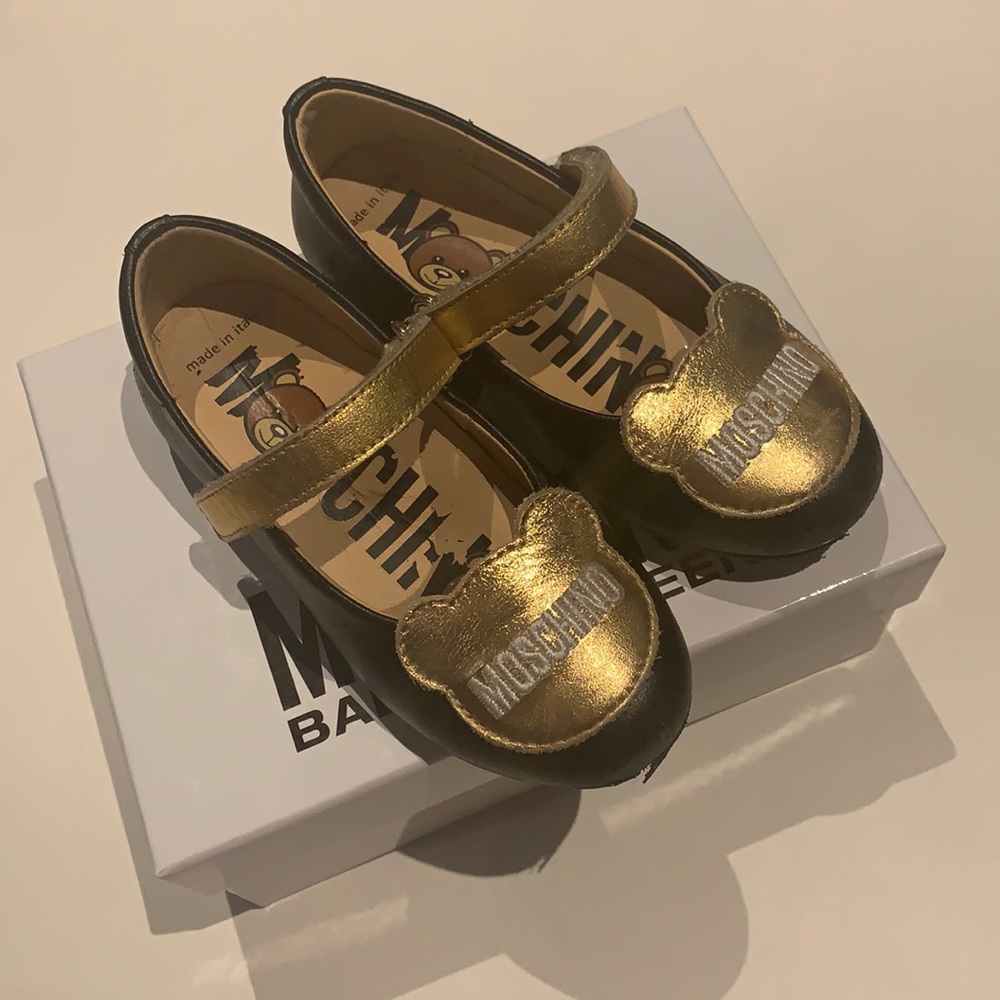 Moschino toddler vitello/laminato flats